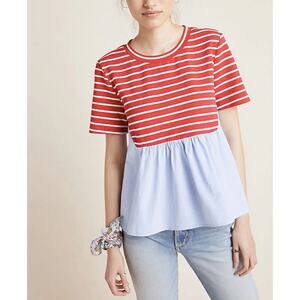 Anthropologie Women's Size XS Red Striped Elias Peplum Top New with Tags